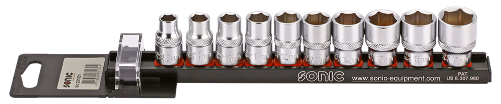 Socket Set on Rail 3/8", 10pcs Metric